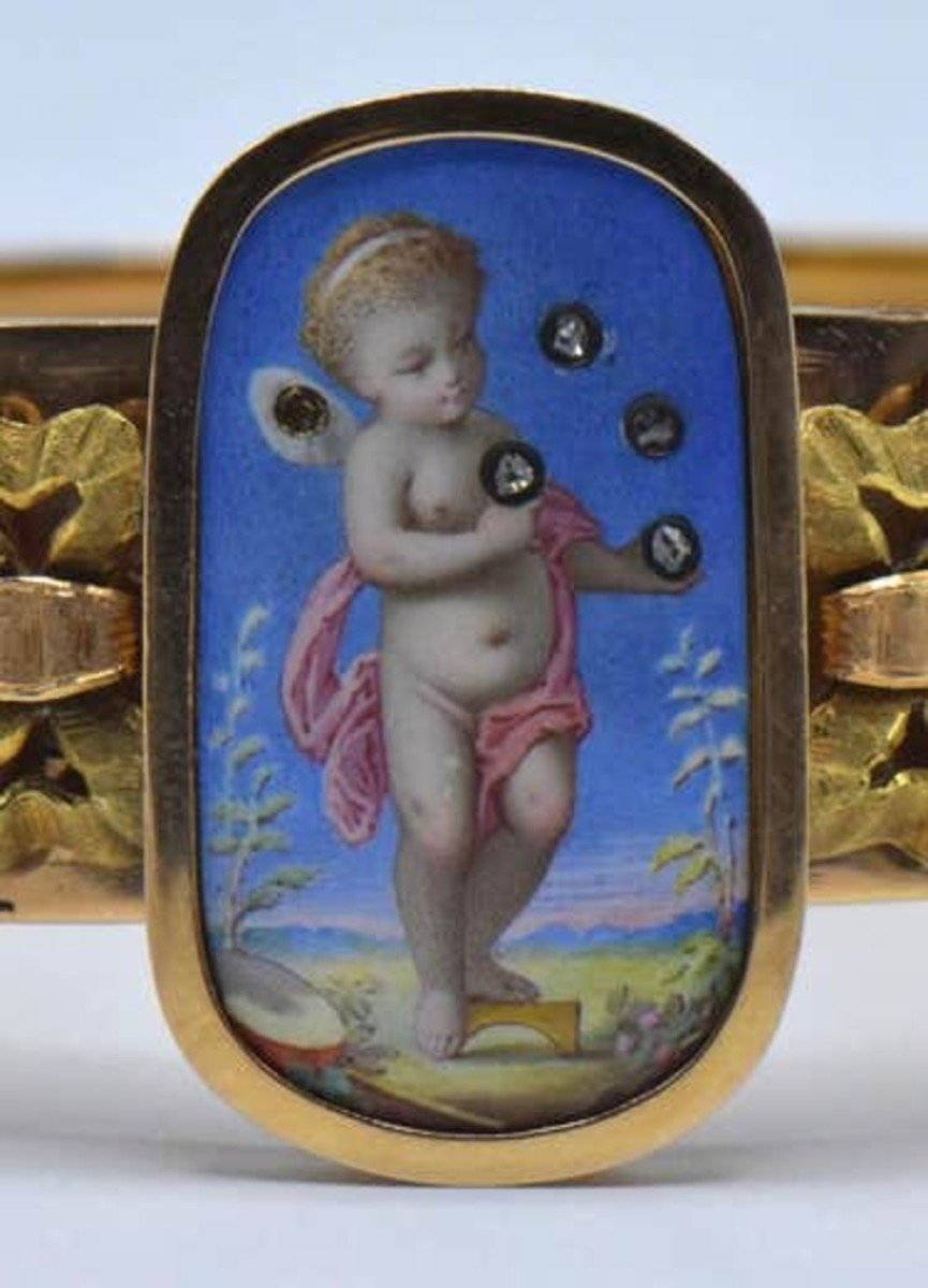 19th Century Austrian Gold Enamel Bracelet With Small Diamonds-photo-3