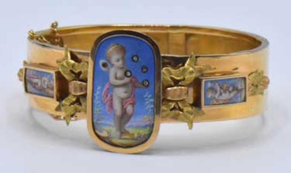 19th Century Austrian Gold Enamel Bracelet With Small Diamonds-photo-4