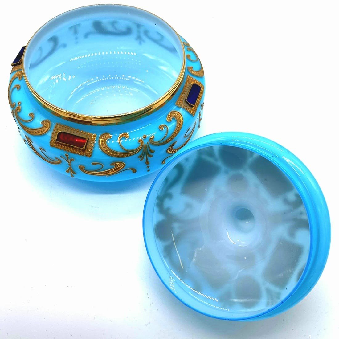 TrÈs Important Rar Grand Bonbonnière En Verre d'Opaline En Turquoise  pour le marché Ottoman-photo-2