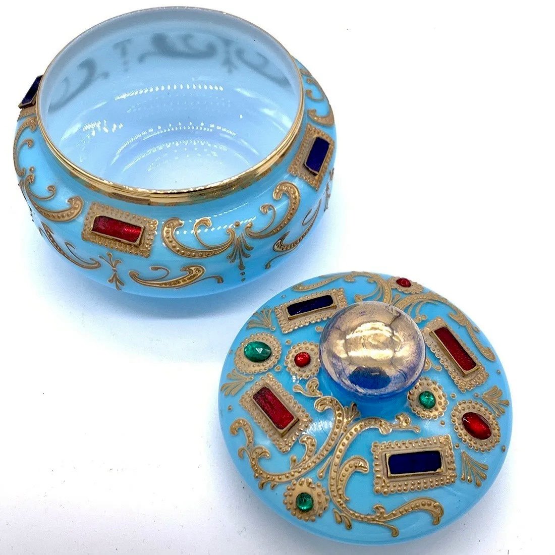 TrÈs Important Rar Grand Bonbonnière En Verre d'Opaline En Turquoise  pour le marché Ottoman-photo-3