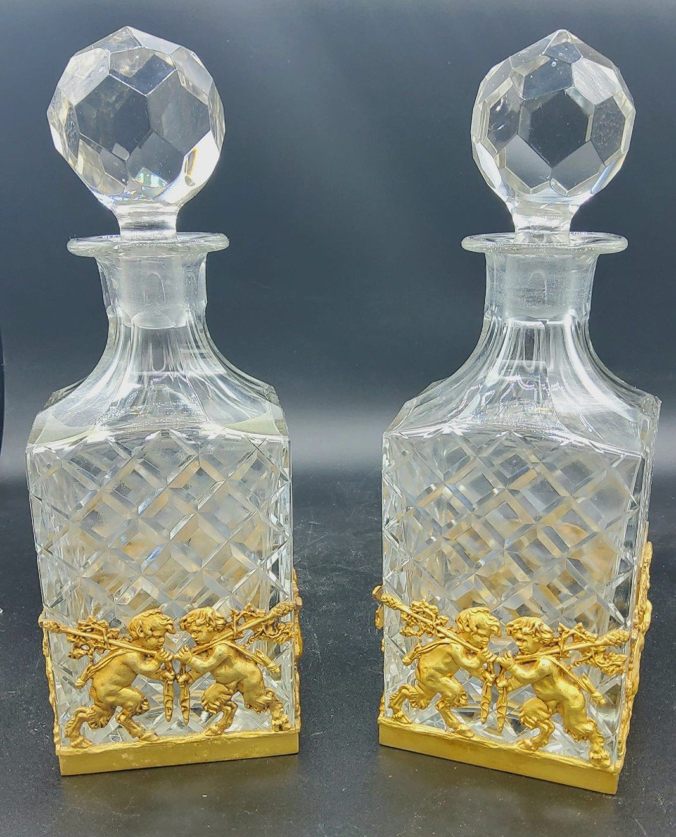 Pair Of Ormolu French Whiskey And Cognac Cut Crystal Decanters-photo-6