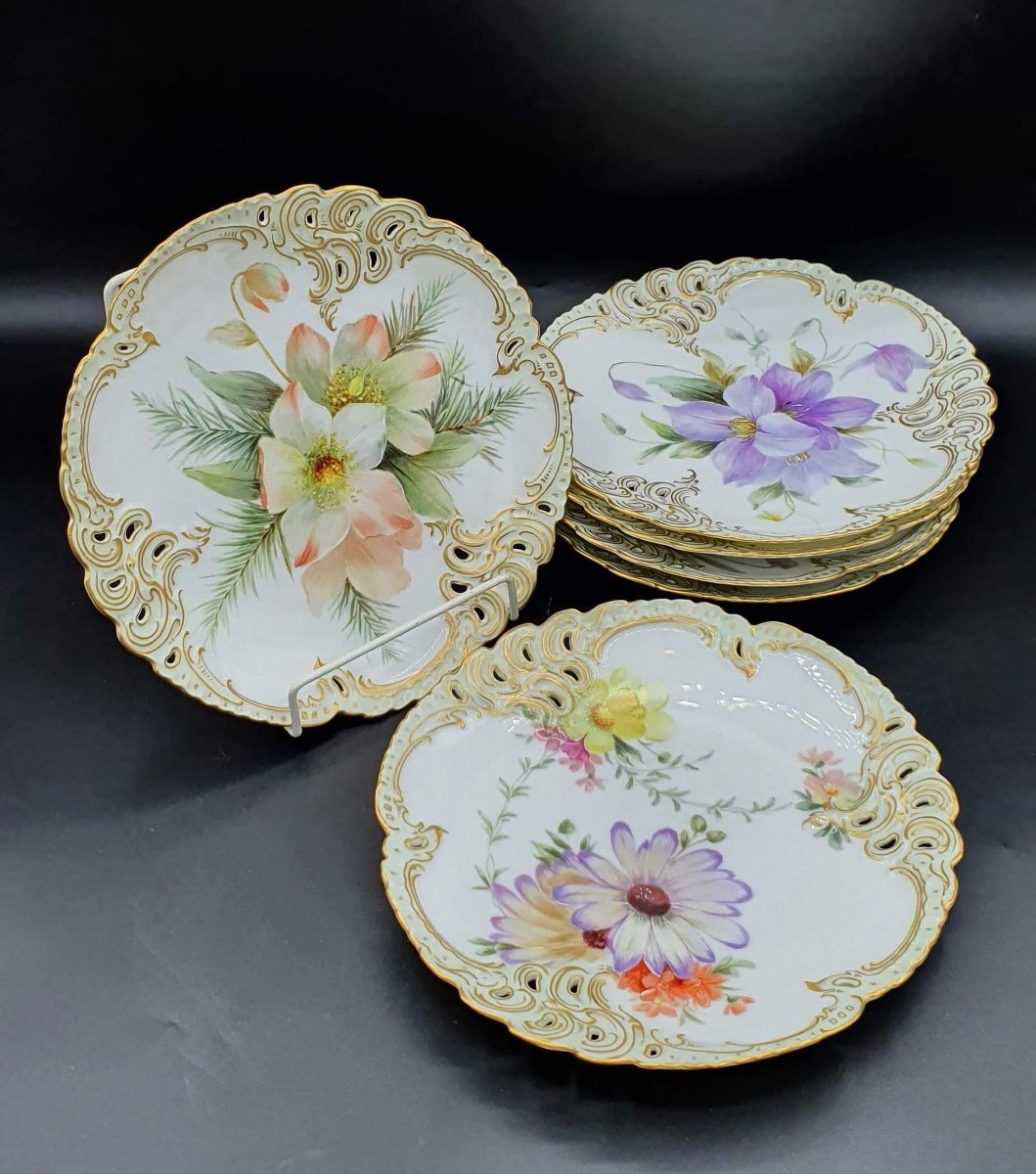 Assiettes En Porcelaine De Nymphenburg Peinte A La Main, Lot De 6-photo-2