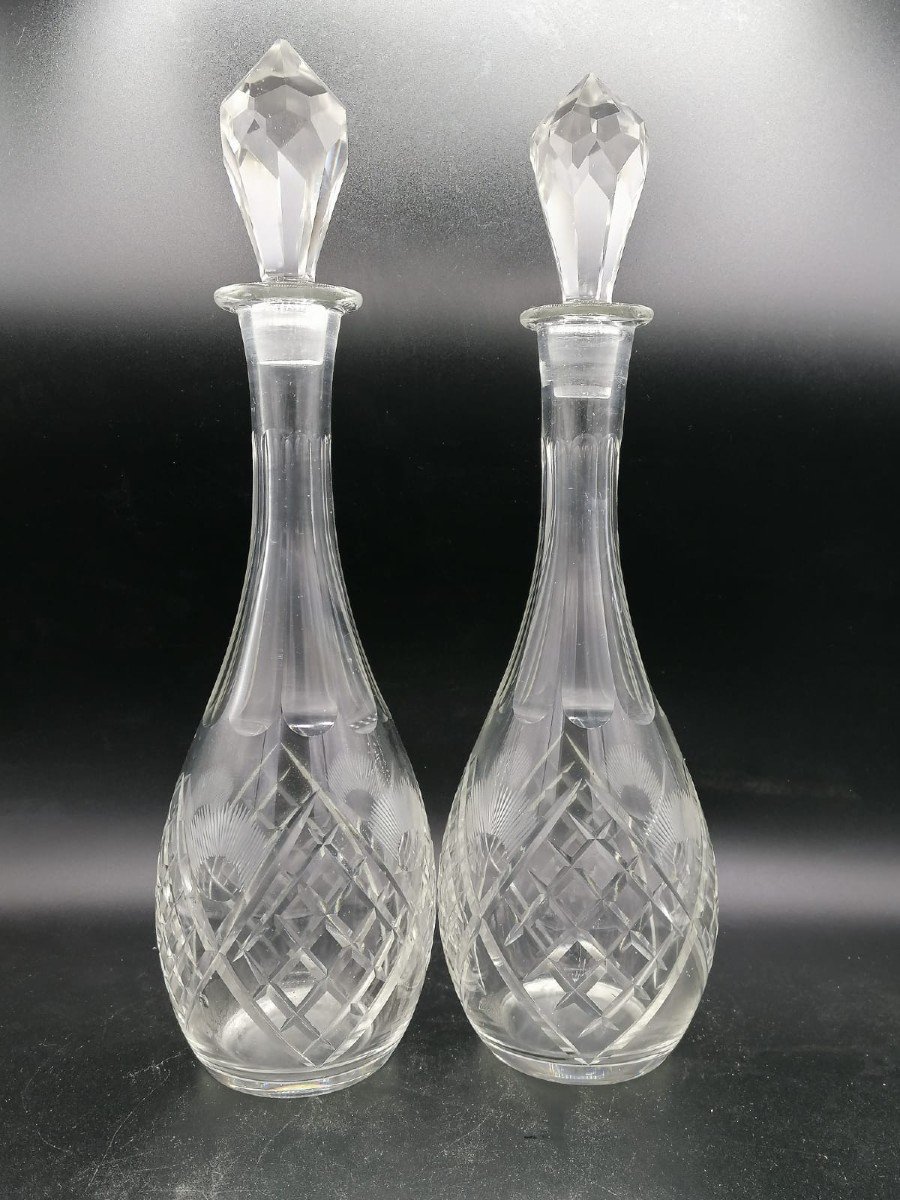 Pair Of Antique Baccarat Glass Decanters With Stoppers 
