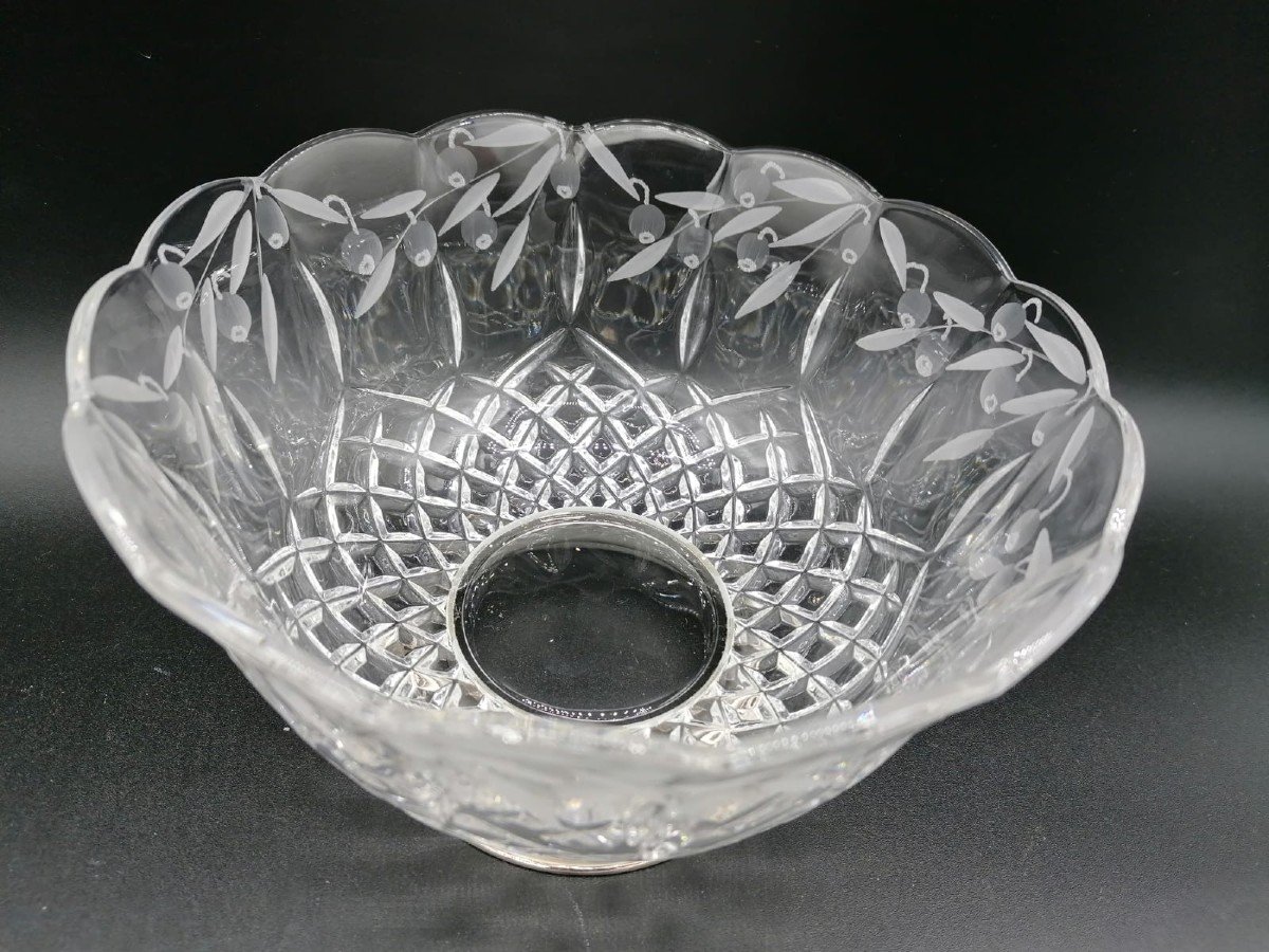 Old Glass Fruit Bowl And Silver Base-photo-3