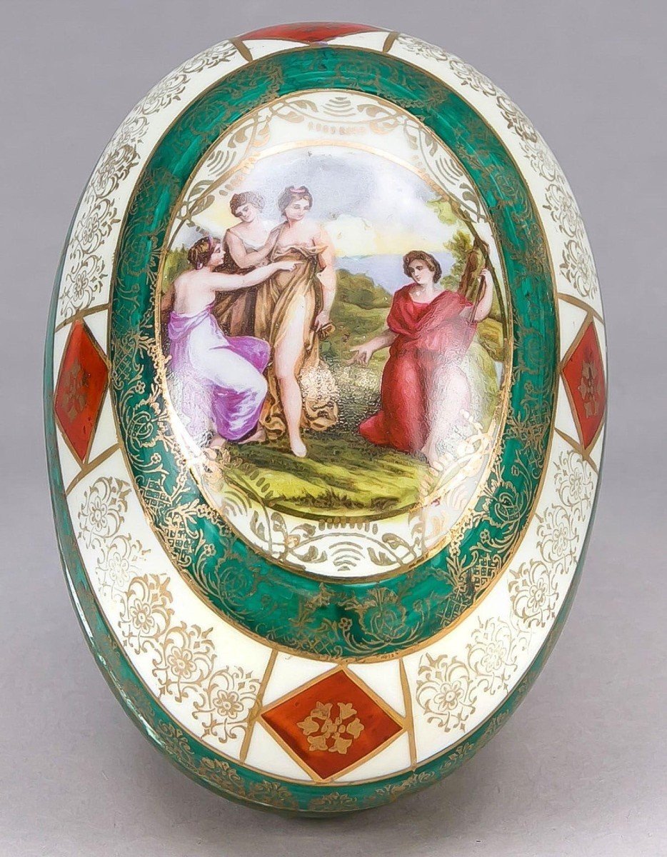 Antique Porcelain Lidded Box, Mythological Theme, Bohemia