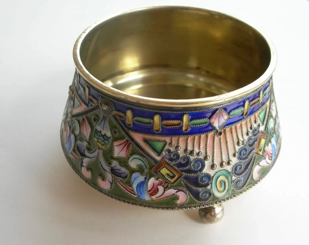 Old Russian Salt Shaker In Golden Silver Enamel, Perfect Condition, Very Rare.20artel-photo-7