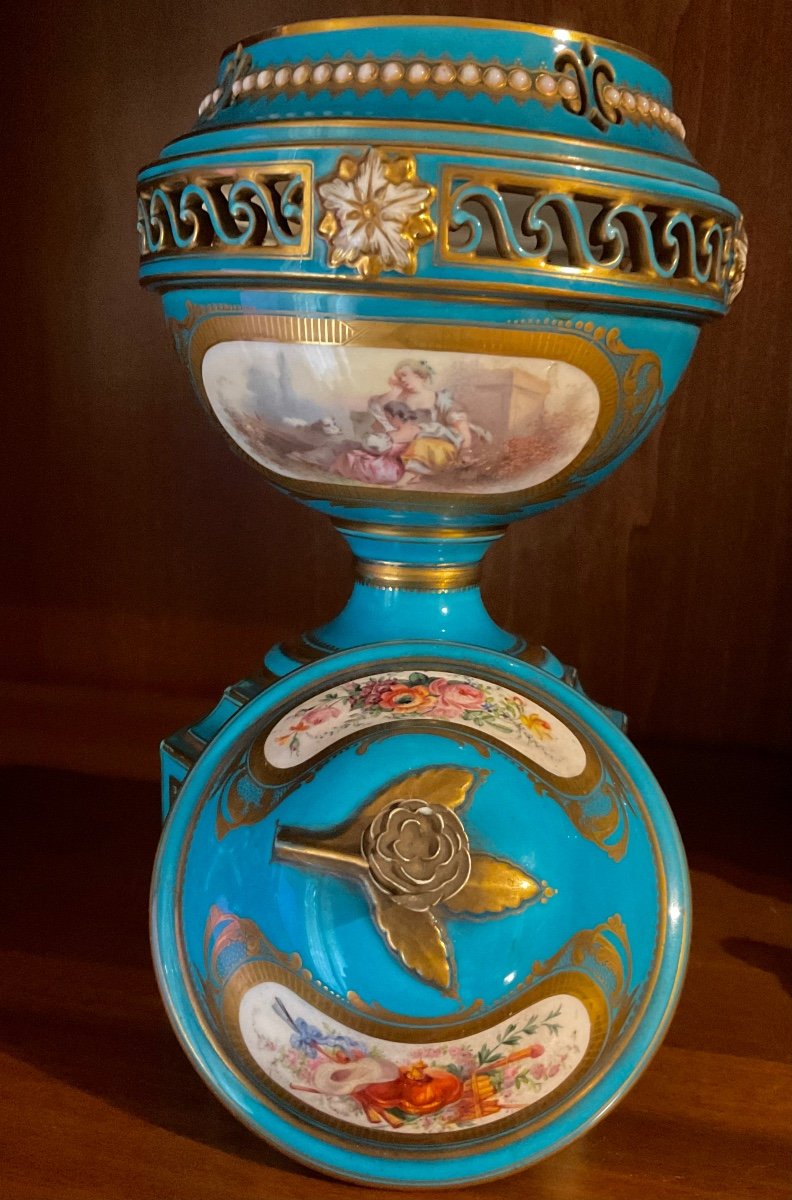 Celestial Blue Potpourri In Sèvres Porcelain, Large Reticulated Ornament, Painted-photo-5