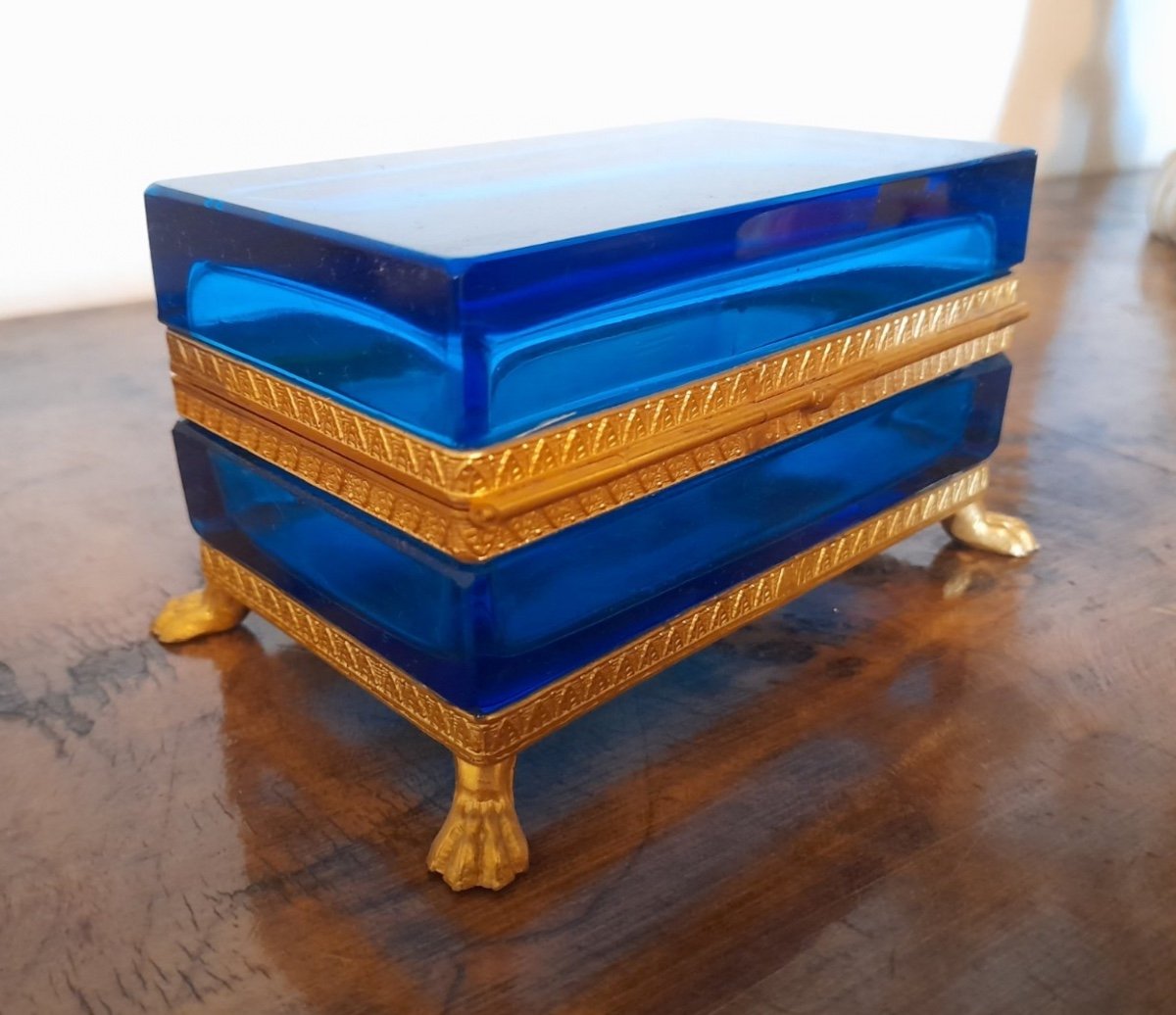 Antique Gilt Bronze Moser Glass Box Mounted On Feet, Bohemian Glass Box-photo-2