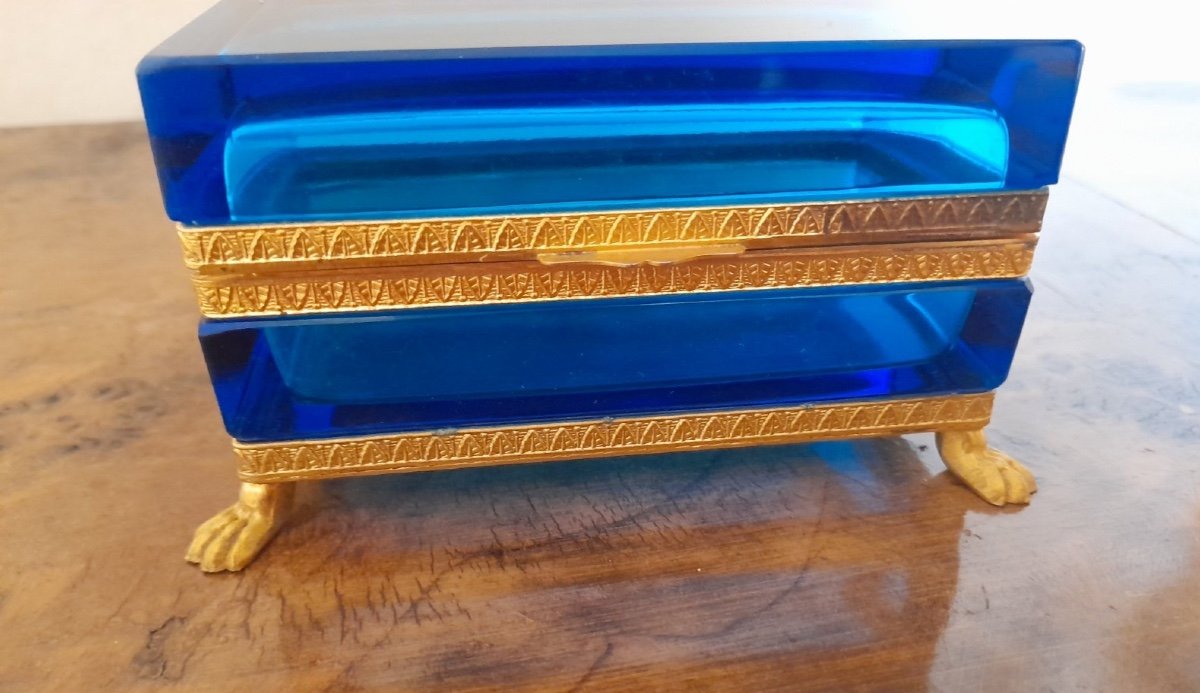 Antique Gilt Bronze Moser Glass Box Mounted On Feet, Bohemian Glass Box-photo-4