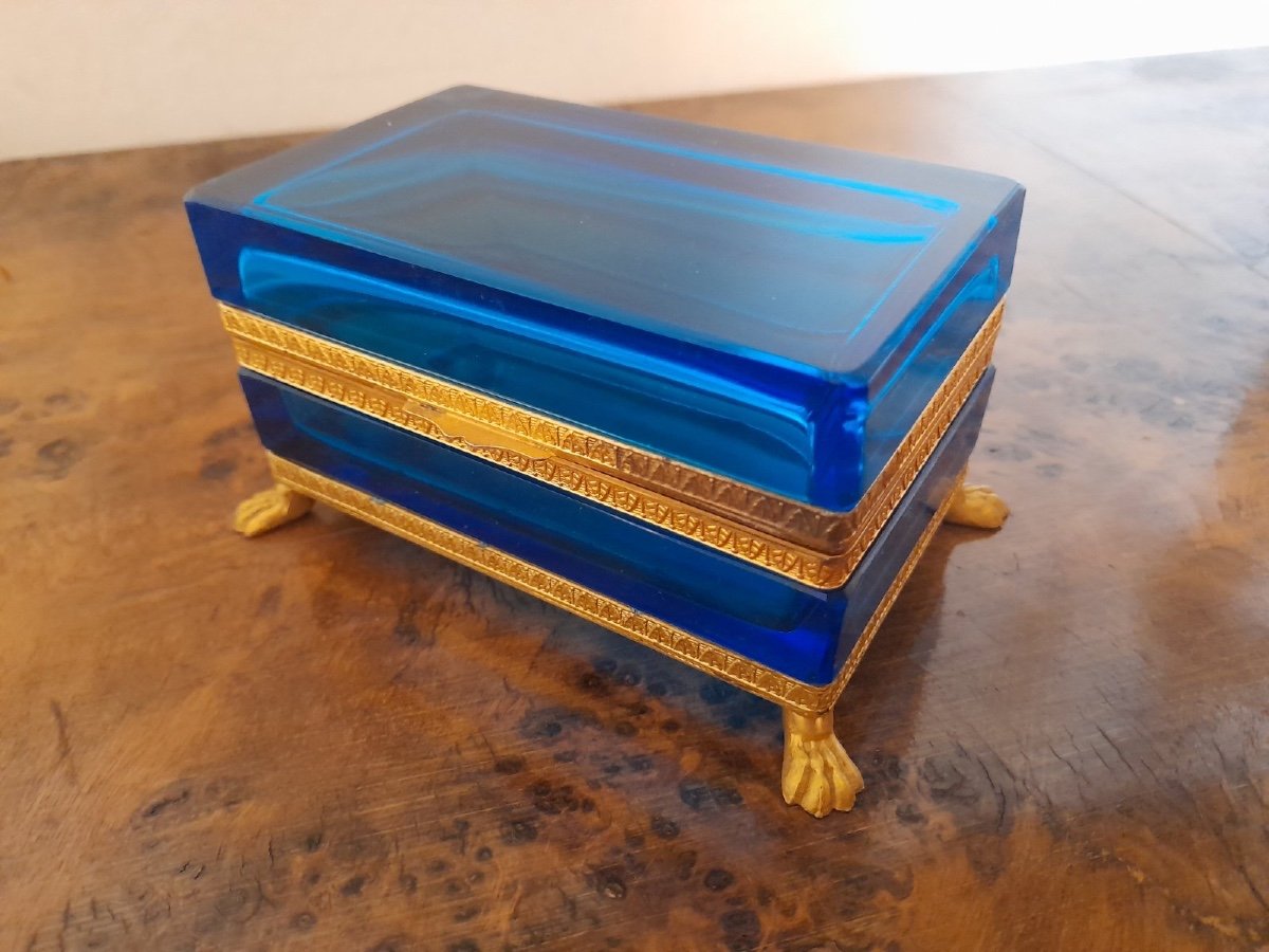 Antique Gilt Bronze Moser Glass Box Mounted On Feet, Bohemian Glass Box-photo-1