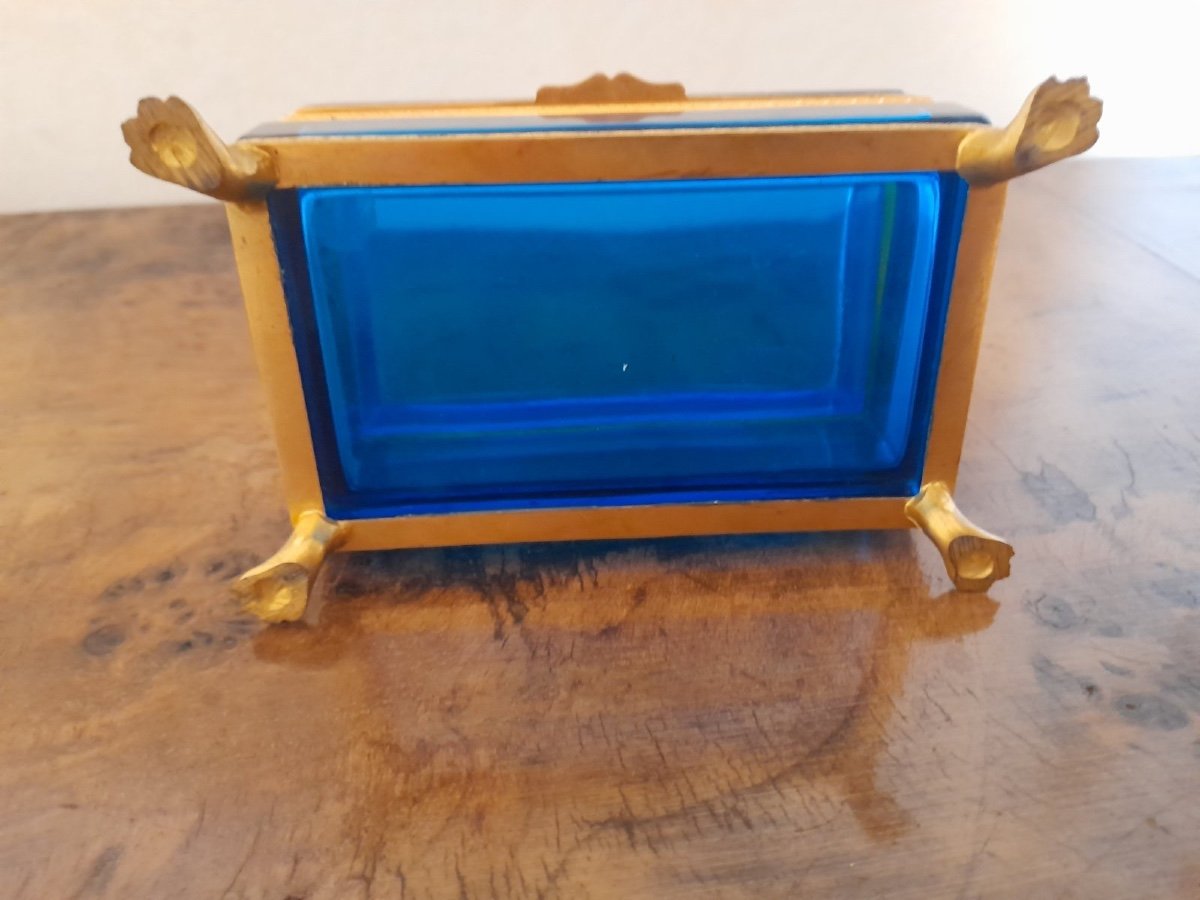 Antique Gilt Bronze Moser Glass Box Mounted On Feet, Bohemian Glass Box-photo-4