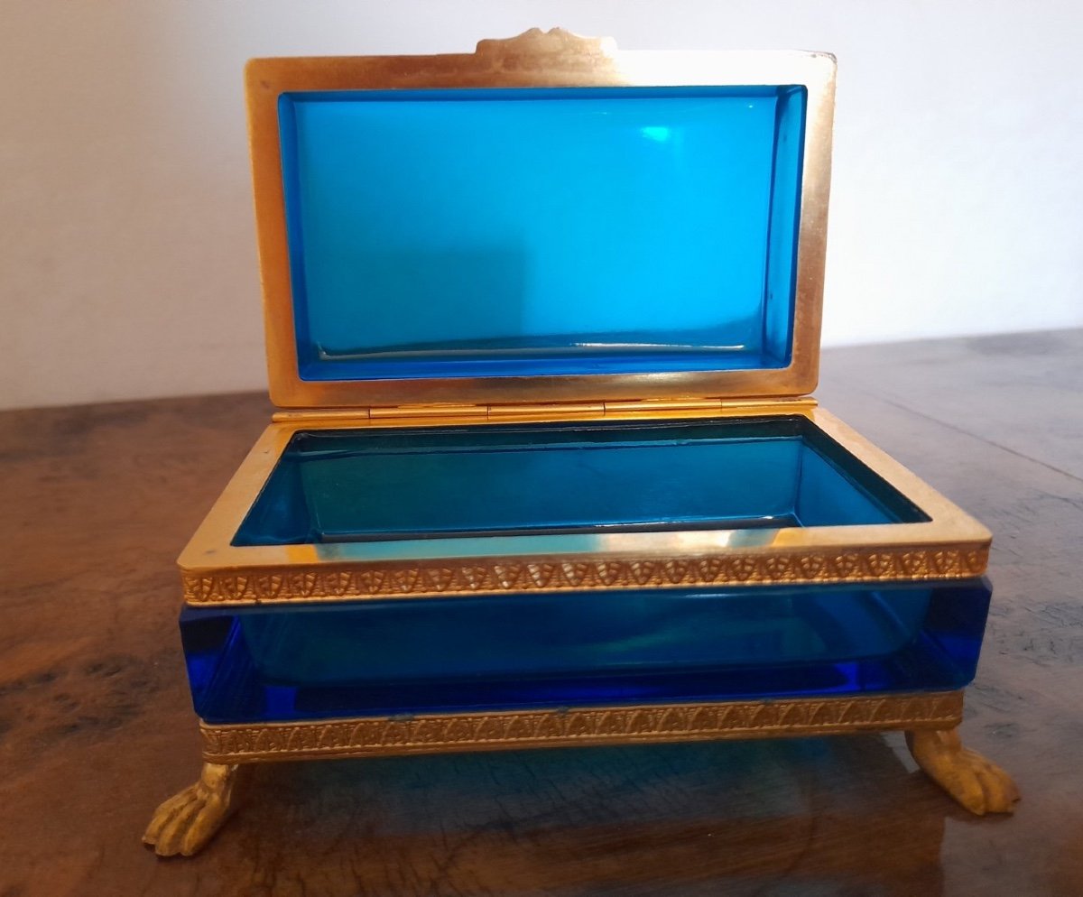 Antique Gilt Bronze Moser Glass Box Mounted On Feet, Bohemian Glass Box-photo-5