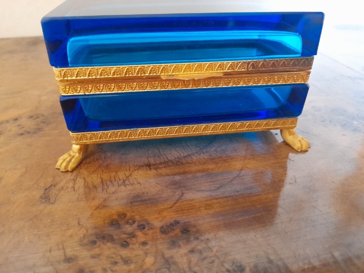 Antique Gilt Bronze Moser Glass Box Mounted On Feet, Bohemian Glass Box-photo-8