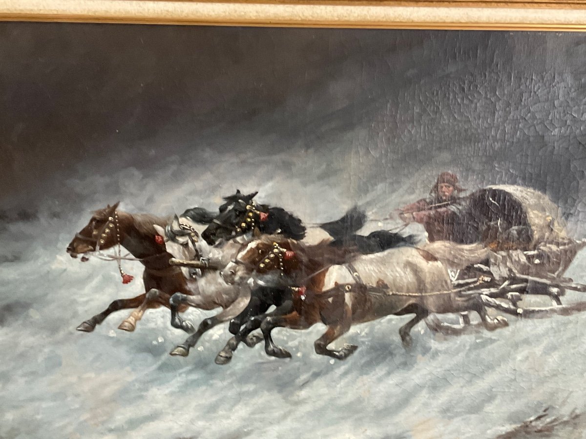 Russian Antique Painting By Constantin Stoiloff 1850-1924 Large Oil Painting On Canvas Representing Horses-photo-6