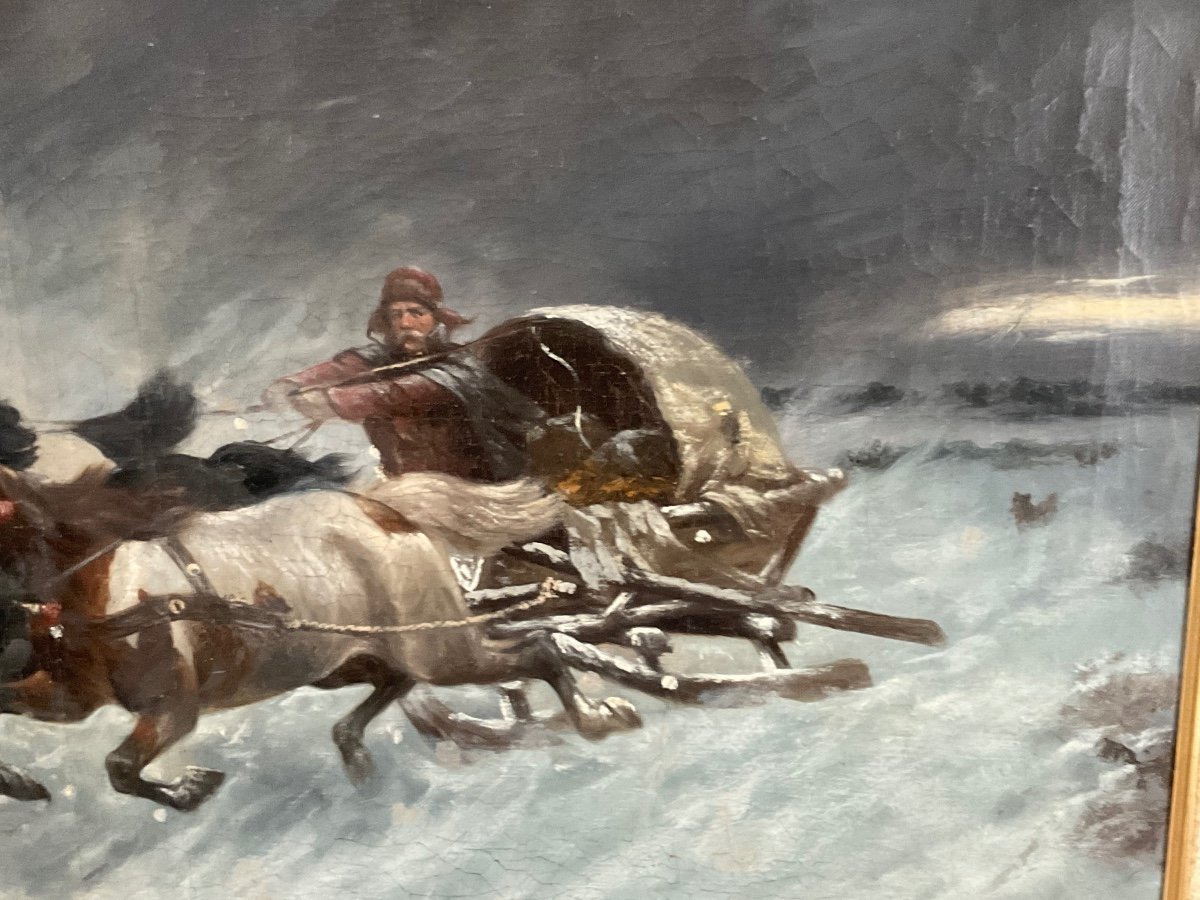 Russian Antique Painting By Constantin Stoiloff 1850-1924 Large Oil Painting On Canvas Representing Horses-photo-8