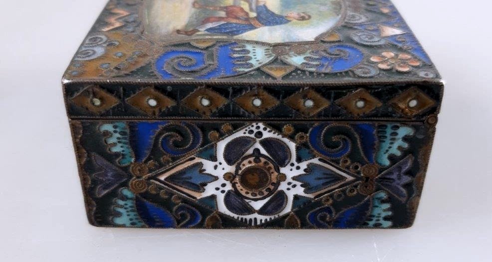 Imperial Russian Fabergé Silver Enamel Casket With Fairy Tale Scene By Solomko-photo-4