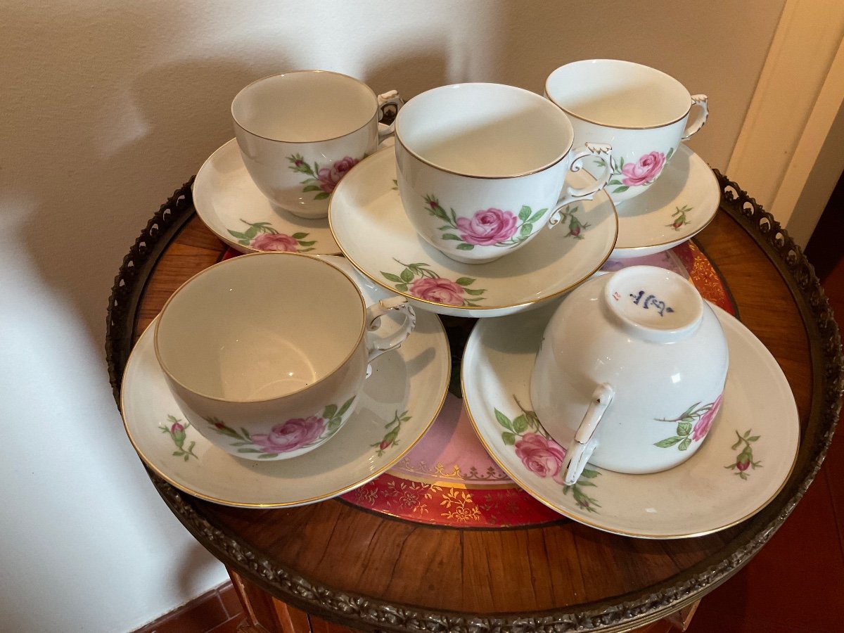 Furstenberg Old Porcelain Service Of 5 Cups And Saucers, Germany-photo-3