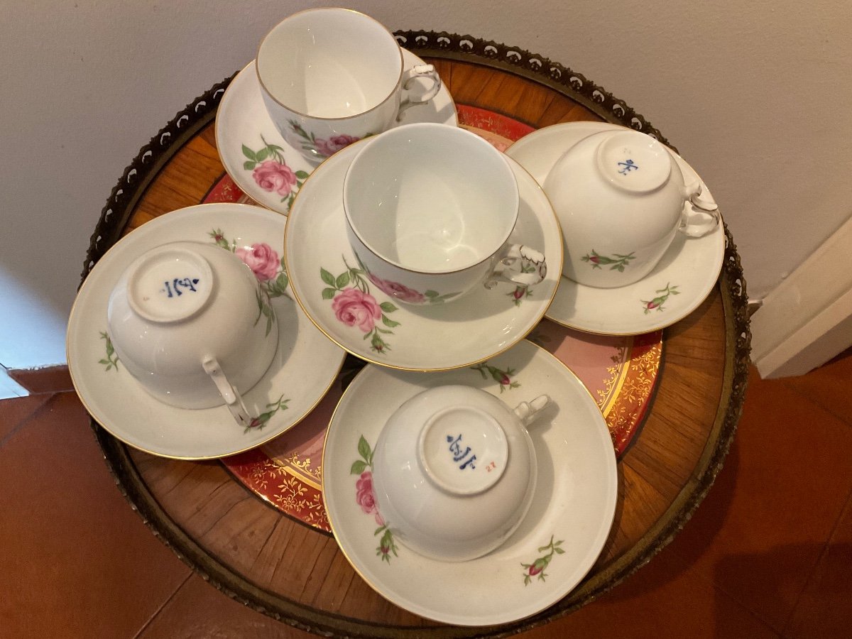 Furstenberg Old Porcelain Service Of 5 Cups And Saucers, Germany-photo-2