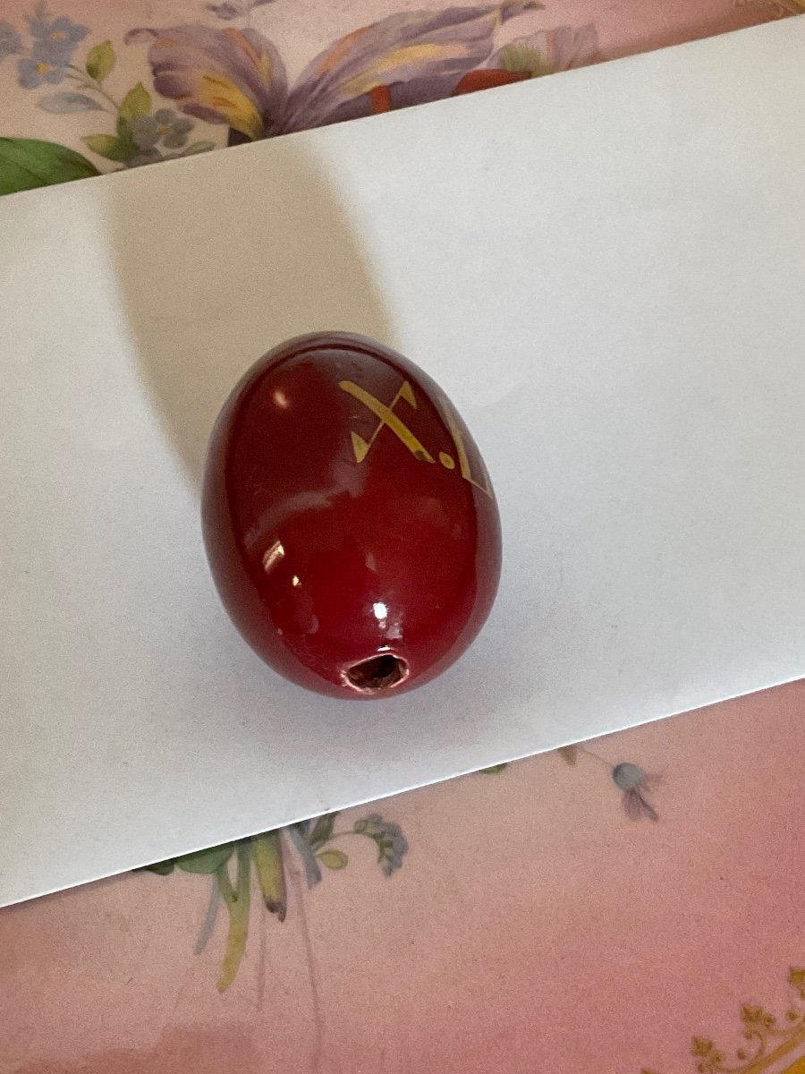 Old Easter Egg In Russian Porcelain Color Beef Blood Xb-photo-3