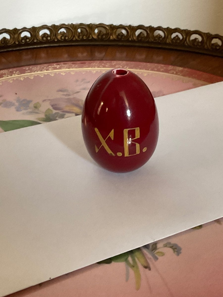 Old Easter Egg In Russian Porcelain Color Beef Blood Xb-photo-1