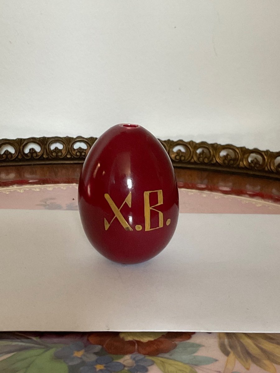 Old Easter Egg In Russian Porcelain Color Beef Blood Xb-photo-2