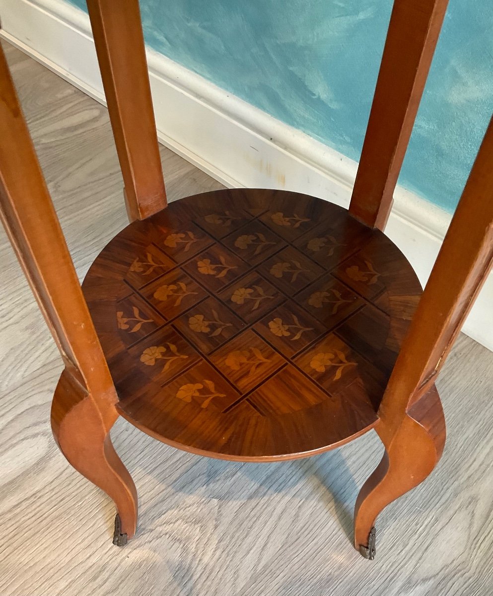 Antique Marquetry Coffee Table With Porcelain Tray, XIX Century-photo-1