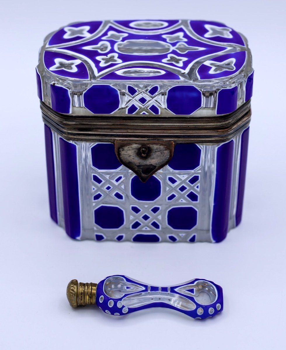 Bohemian Overlay Crystal Box With Perfume Bottle