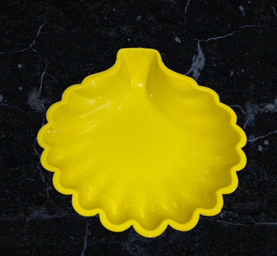 Fruit Bowl In The Shape Of A Shell In Yellow Opaline Glass, Very Beautiful-photo-5