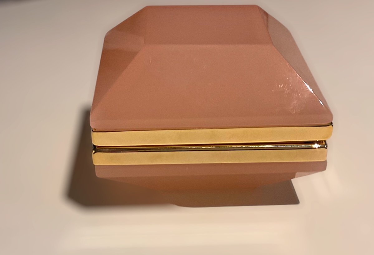 Coffret En Verre De Opaline  d'Albâtre Français De Forme Très Inhabituelle Rose Pâle-photo-6