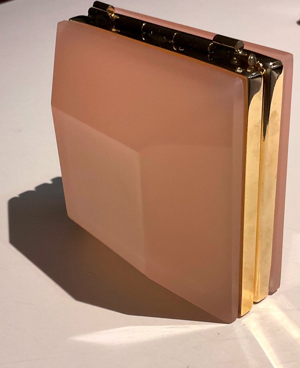 Coffret En Verre De Opaline  d'Albâtre Français De Forme Très Inhabituelle Rose Pâle-photo-7