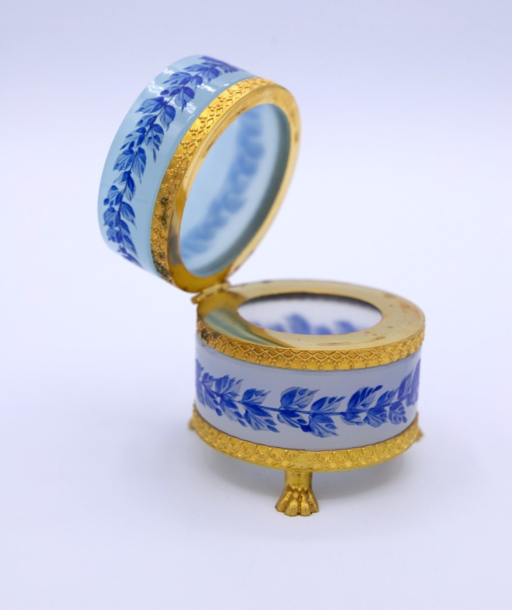 Opaline Glass Box With Blue Decor Bronze Frame