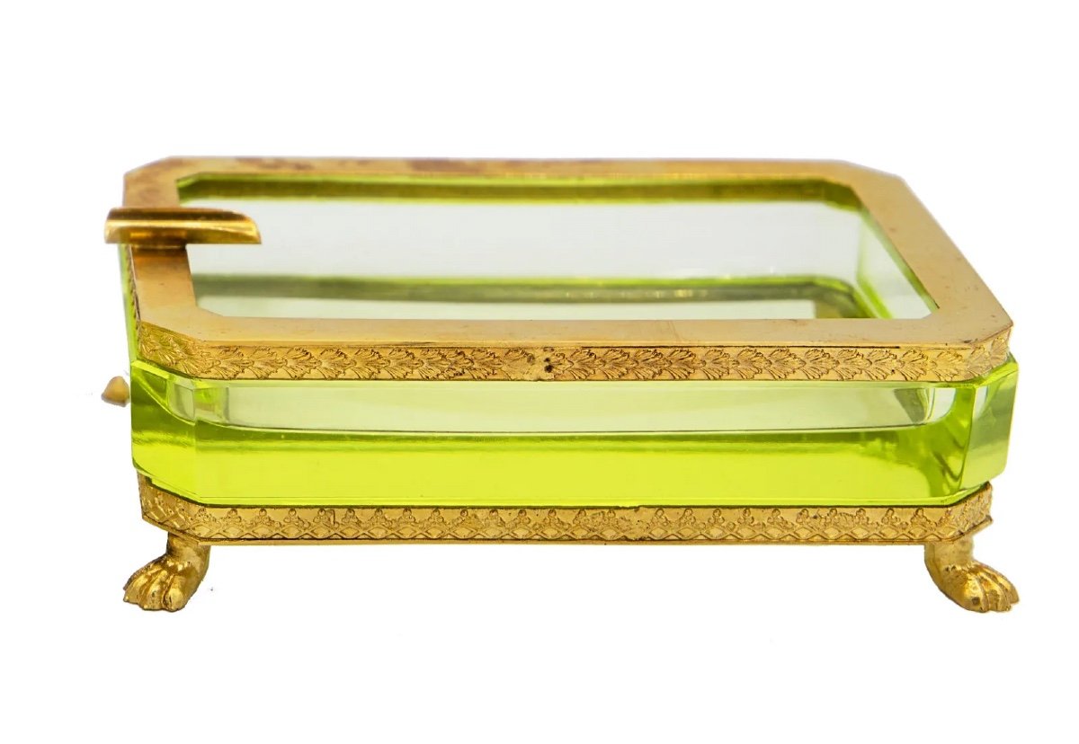 Old Bohemian Yellow Uranium Glass Ashtray