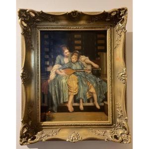 Antique Orientalist Oil Painting Harem Scene XIXth Century