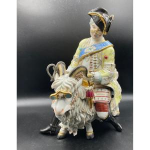 Fabulous Capodimonte Porcelain Group Of Count Bruhl''s "tailor On A Goat",huge