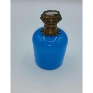 Antique French Opaline Glass Perfume Bottle With A Miniature On A Top