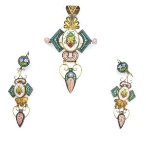 Italian, Late 19th Century — Gilt-filigree Parure With Scarab Micromosaics