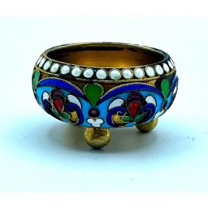 Russian Silver Cloisonné Enamel Salt Cellar