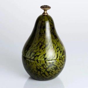 Murano Glass Pear Shaped Covered Bowl Cenedese Glass In Khaki Green