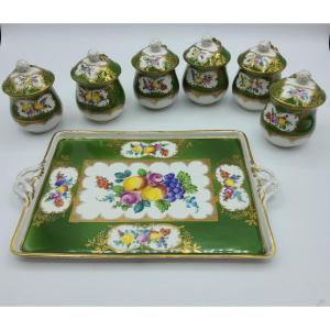 Very Rare XIX Century Dresden Porcelain Chocolate Cup Set Of6 With A Tray