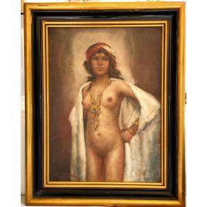 Josef Svoboda Peinture Orientaliste De Femme Algérienne,grande.Tableaux Orientaliste 
