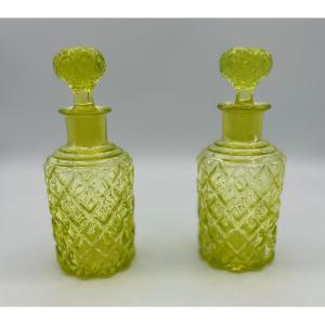 Pair Of 19century Uranium Baccarat Glass  Perfume Bottles 