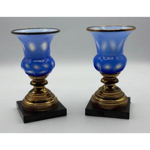 Paire De Vases Français En Verre Opalin Et Monture En Bronze,barfatan Verre 