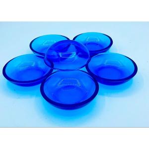 Morano Glass Dishes,set Of 6 In Dark Blue Sapphire Colour 