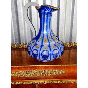Magnificent Bohemian Double Overlay Glass Ever,barfstsn Glass Jug Unusual Shape,enamel 