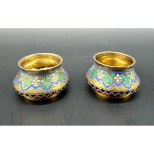 Russian Silver Enamel Salt Cellar,pavel Ovchinnikov 