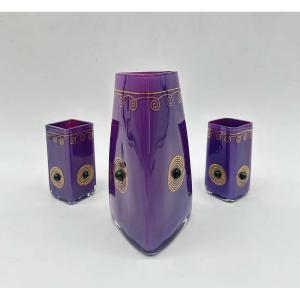 Art Nouveau Glass Set Of 3 Vases By Wilhelm Steigerwald