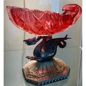 Antique Bohemian Ruby Glass Tazza Raised On Silver Foot 