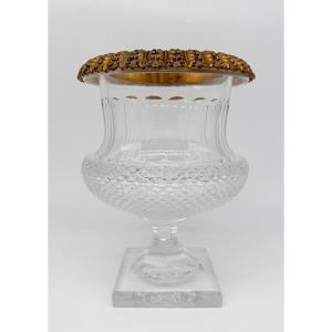 Antique Baccarat Medici Glass Vase Bronze Doré 