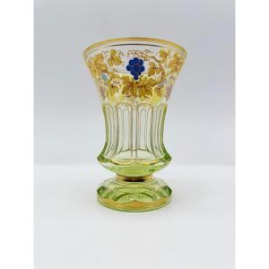 Antique Bohemian Uranium Enamel Glass Vase