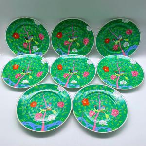 Set Of 8 Herend Macao Verdi Chinoiserie Mandarin Porcelain Plates